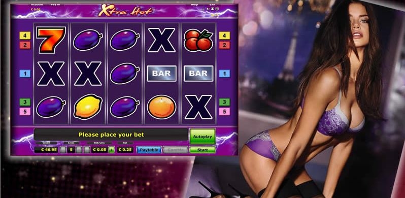 Шатенка в кружевном белье презентует игровой автомат Экстра Хот